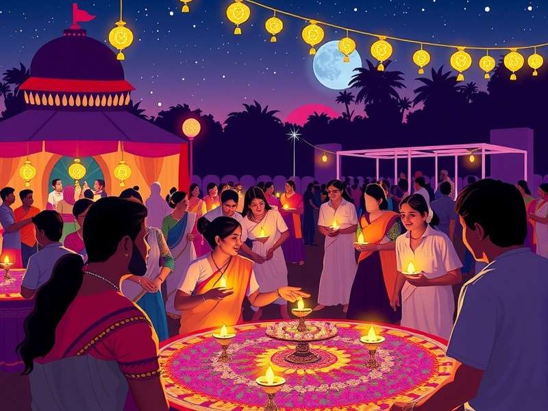 Teams competing in a lively game of Navratri Shining Stars at a garba night in Mumbai, with players collecting tokens and performing dandiya moves